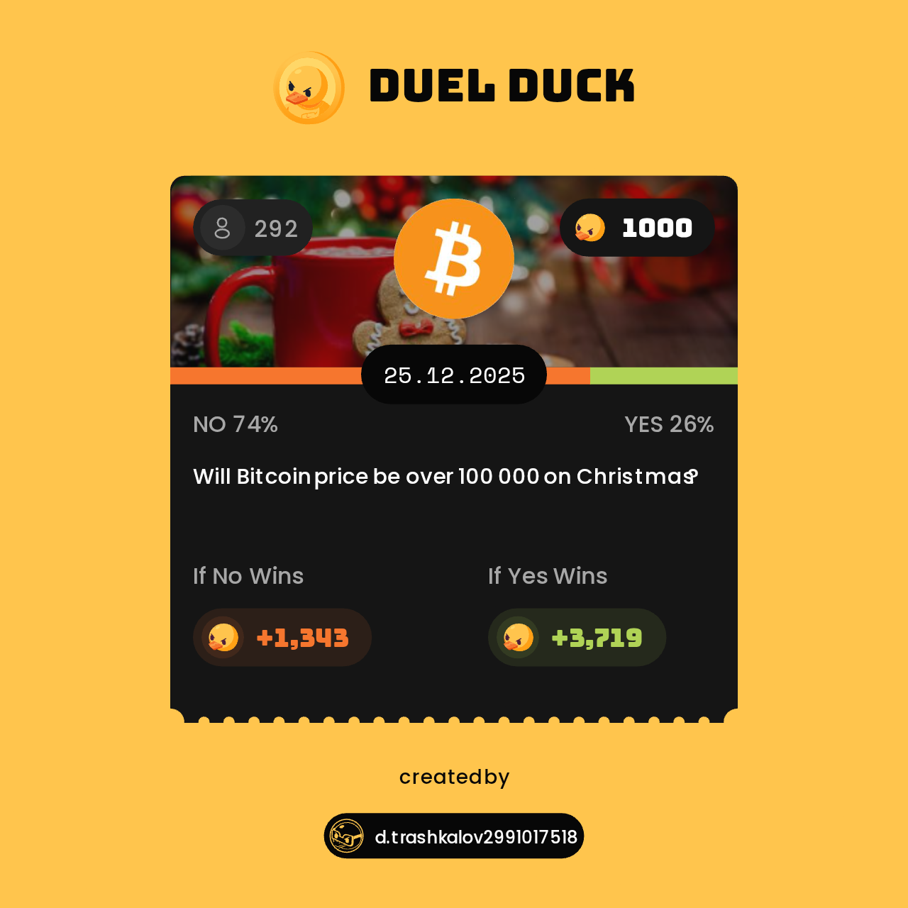 Can Bitcoin come back to at least 100,000 before this year ends? - DuelDuck prediction market